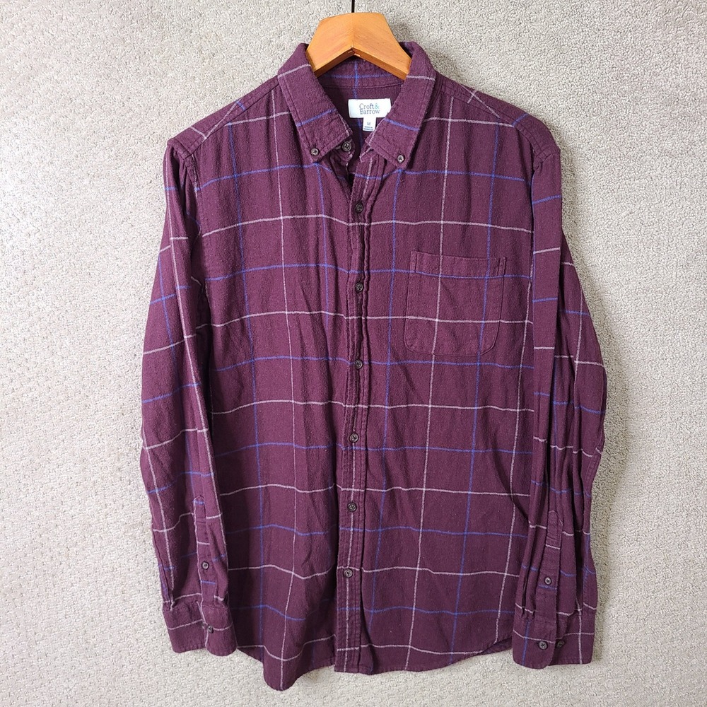 Croft & Barrow Shirt Mens Medium Purple Plaid Button Down Flannel Cotton Casual